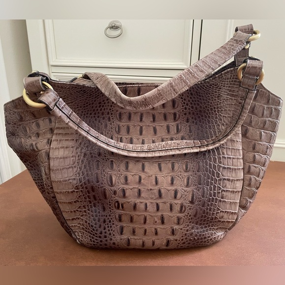 Brahmin EUC tote shoulder bag crocodile texture in grey tan brown 🎉HP🎉 - Picture 3 of 12